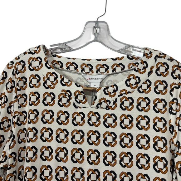 NEW, Liz Claiborne Patterned Top, Medium, White, Black & Tan - Picture 4 of 8